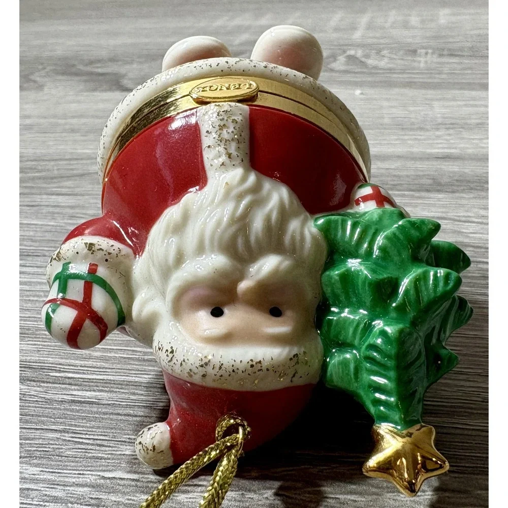 Lenox Treasures Santa Trinket Box. Lenox Treasures Christmas Ornament. EUC.